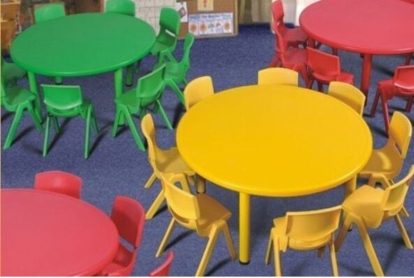 Çocuk Daire Masa Ahşap Tablalı 115 cm