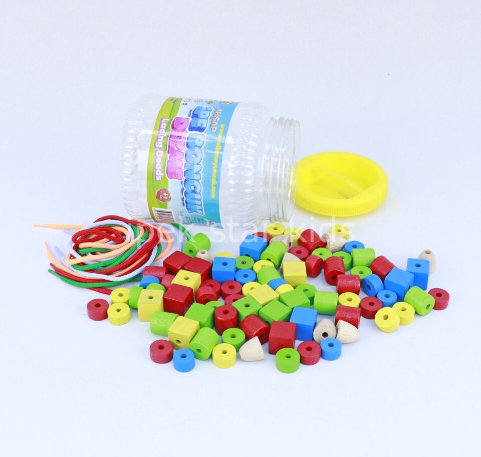 İpe Boncuk Dizme (90 Parça) Ahşap