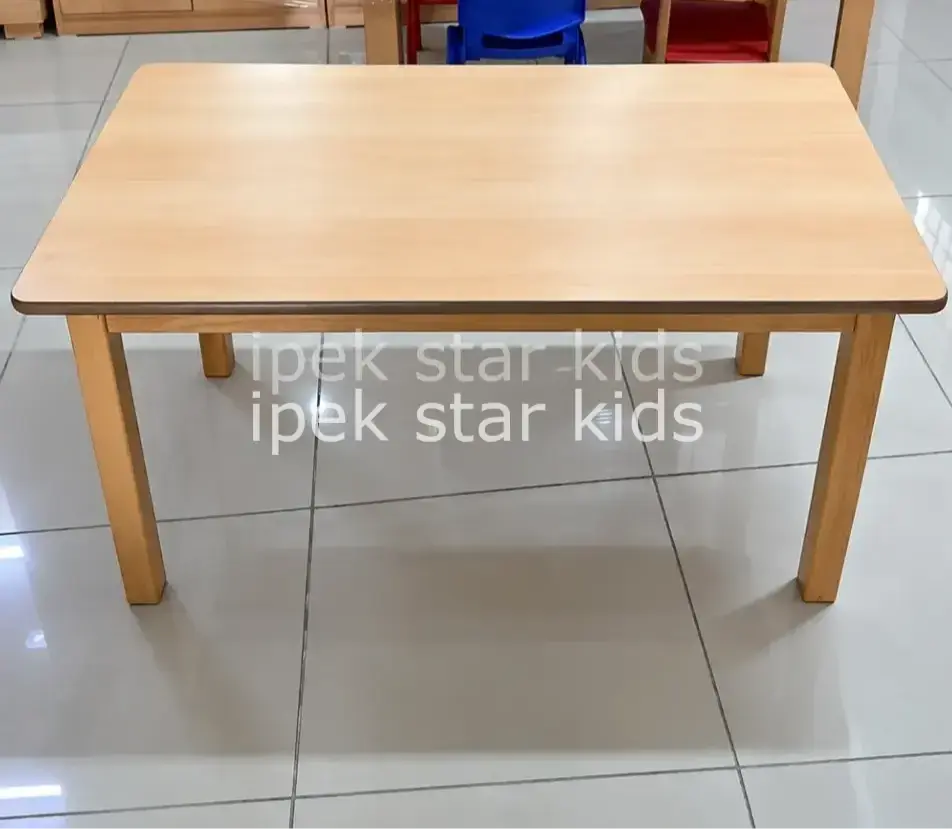 Kayın ayaklı MDF anaokulu etkinlik masası 120×60×55 cm