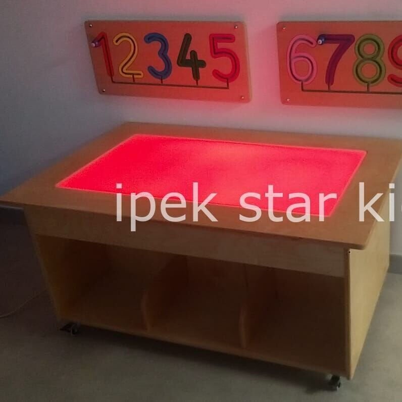 ahşap ışıklı oyun ve etkinlik masası montessori duyu masası anaokulu