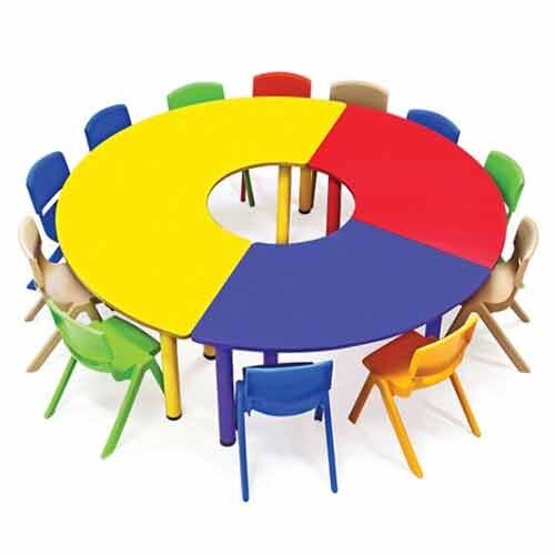 Daire Masa Grubu 3 Parça çap :180 cm | Ayarlanabilir Ayaklı Anaokulu – Kreş Masa Seti | İpekStarKids