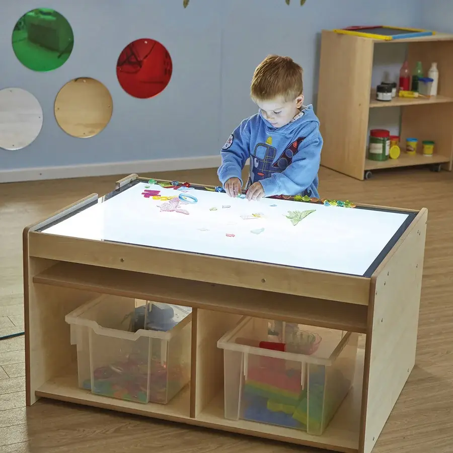 ışıklı duyu masası anaokulu çocuk oyun masası montessori etkinlik masası