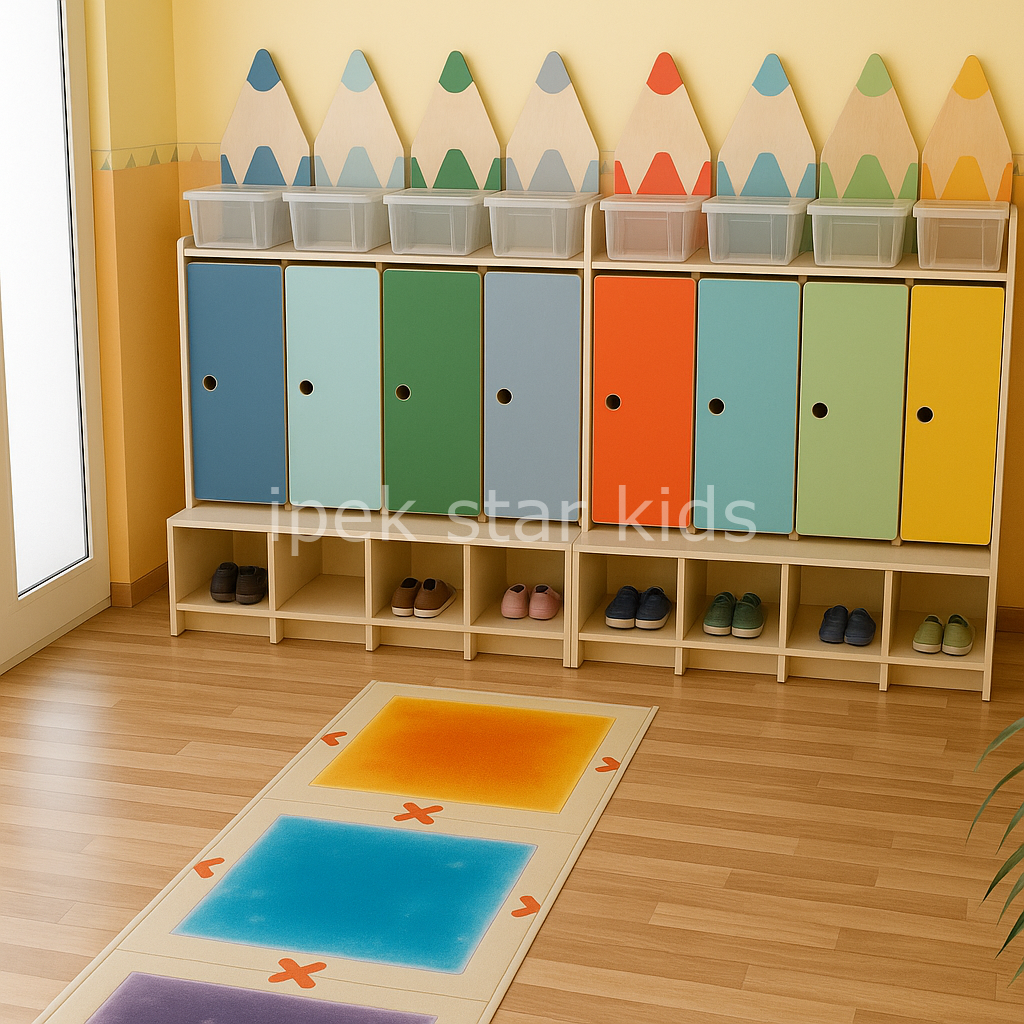 Gökkuşağı Kalem Figürlü Askılık Ayakkabılık Ünitesi