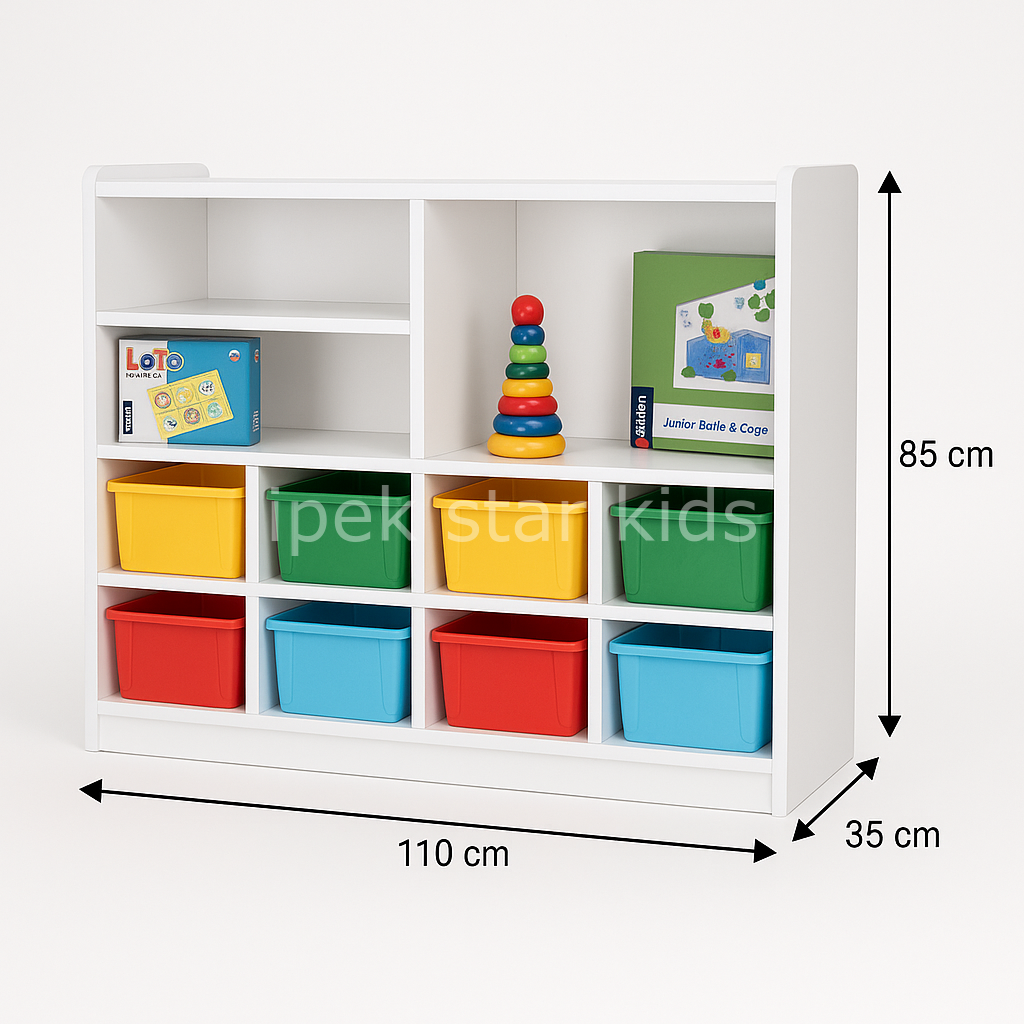 3 Raflı 8 Bölmeli Oyuncak Dolabı