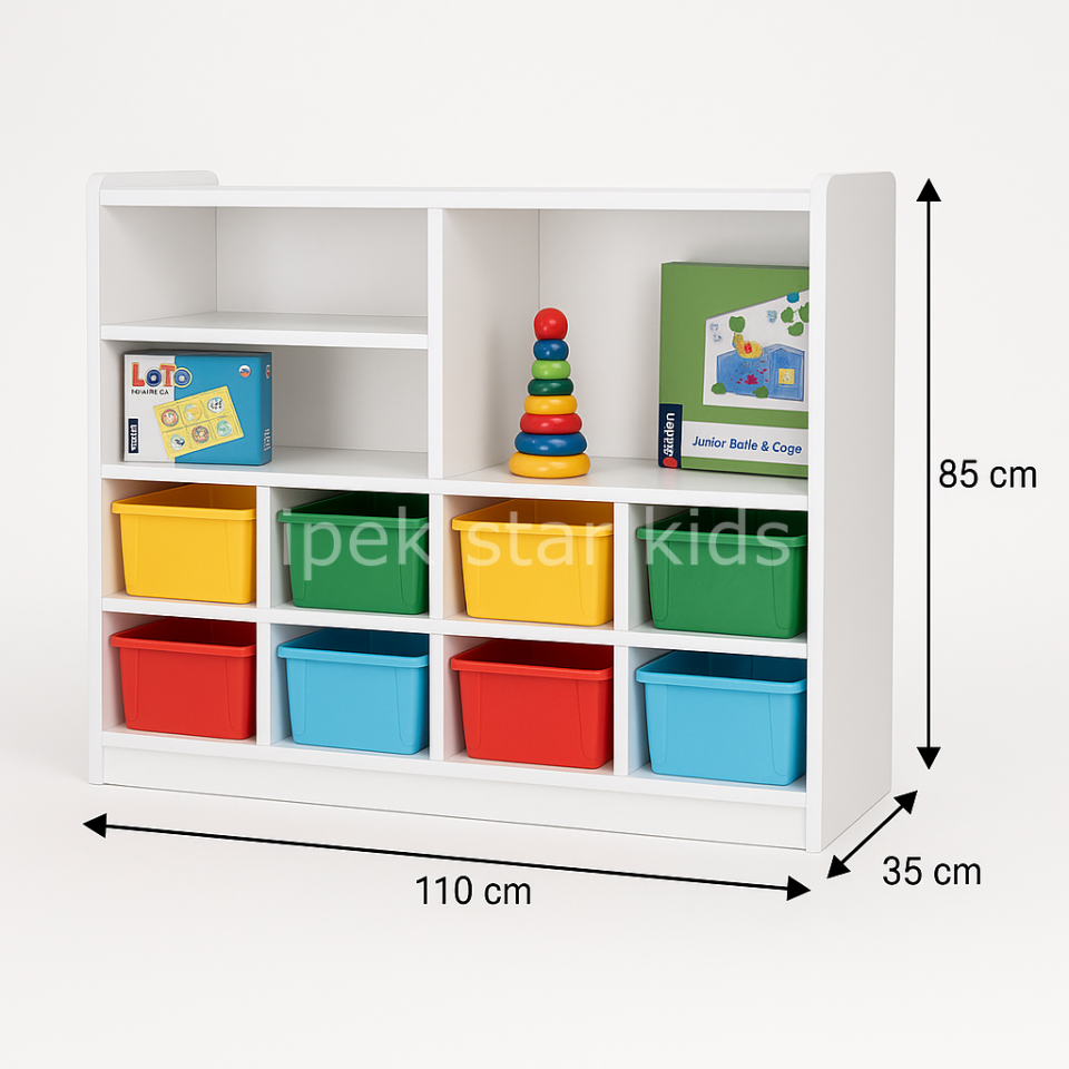 3 Raflı 8 Bölmeli Oyuncak Dolabı