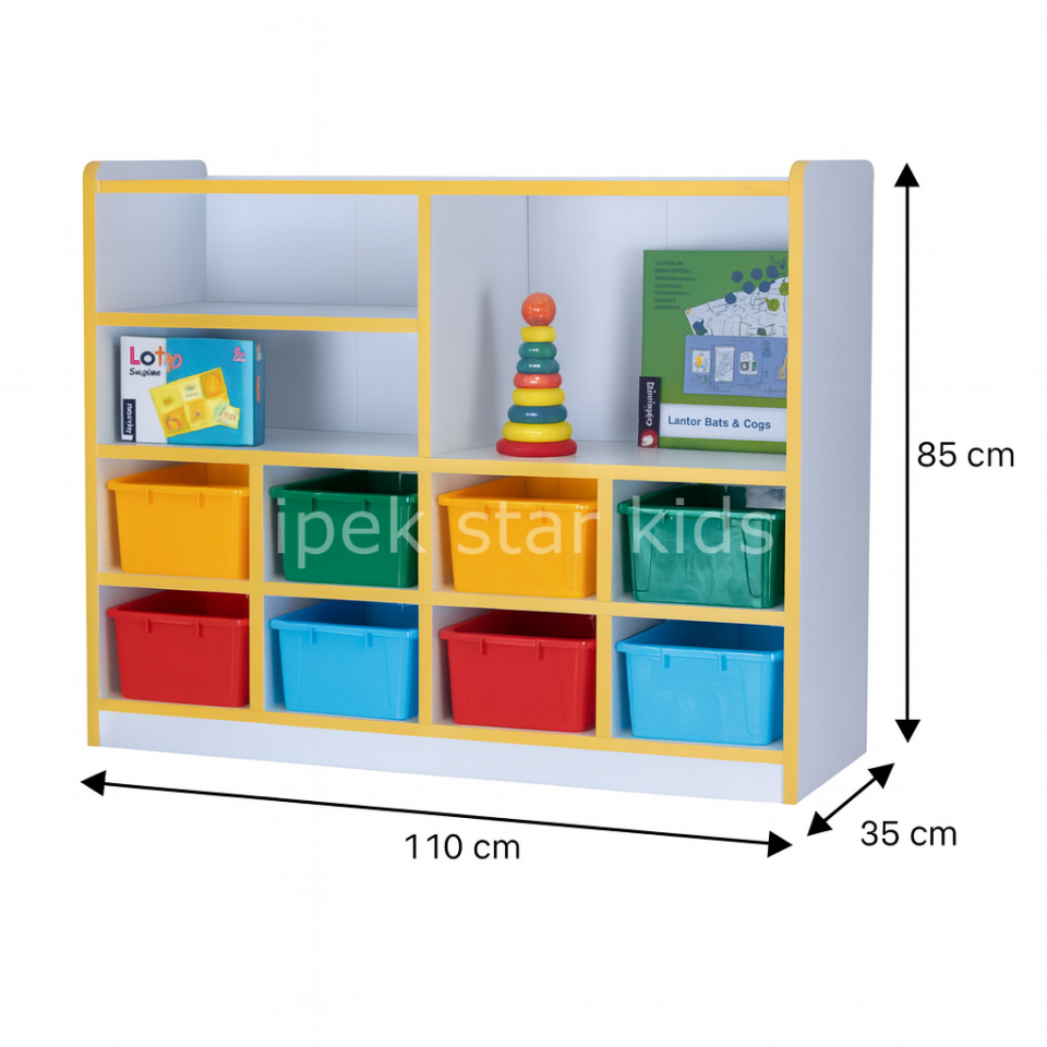 3 Raflı 8 Bölmeli Oyuncak Dolabı