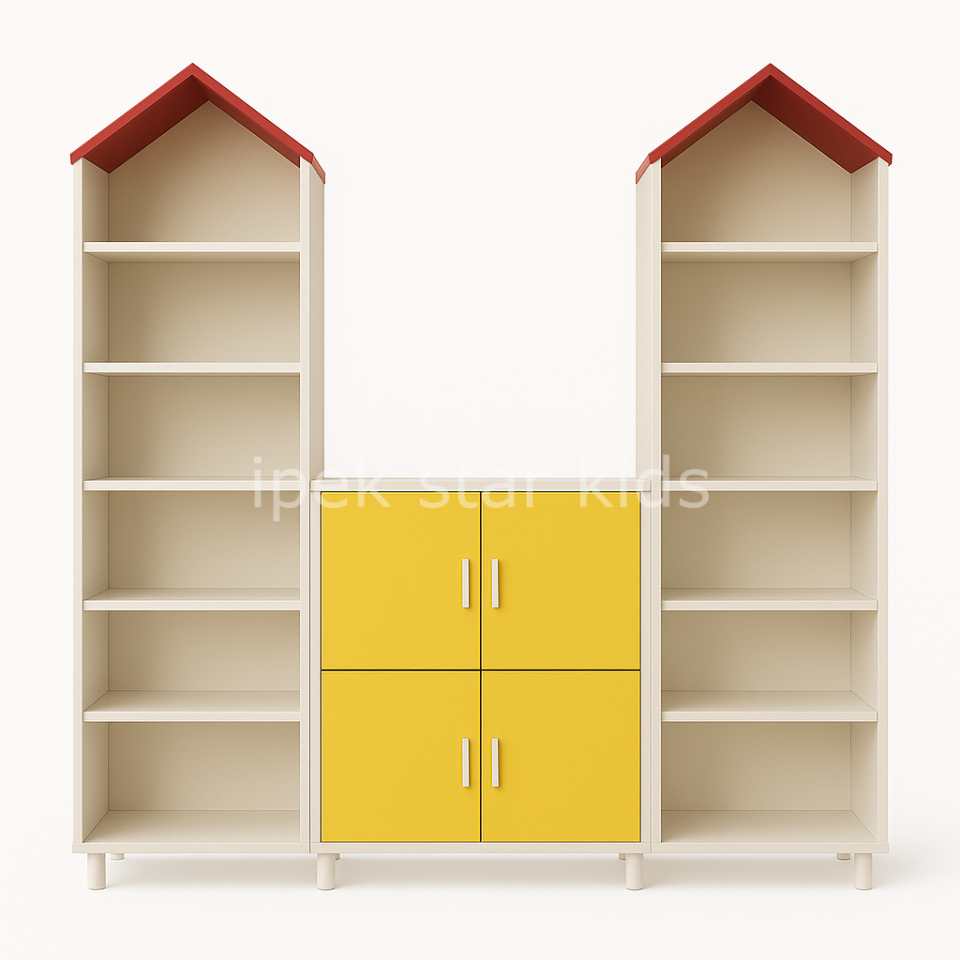 Kuleli Çok Raflı Dolap Grubu SARI BEYAZ