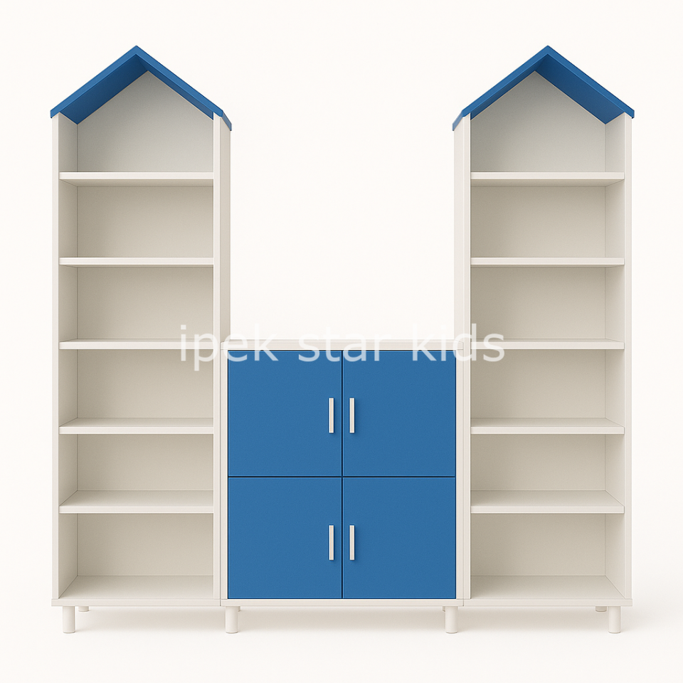 Kuleli Çok Raflı Dolap Grubu BEYAZ MAVİ