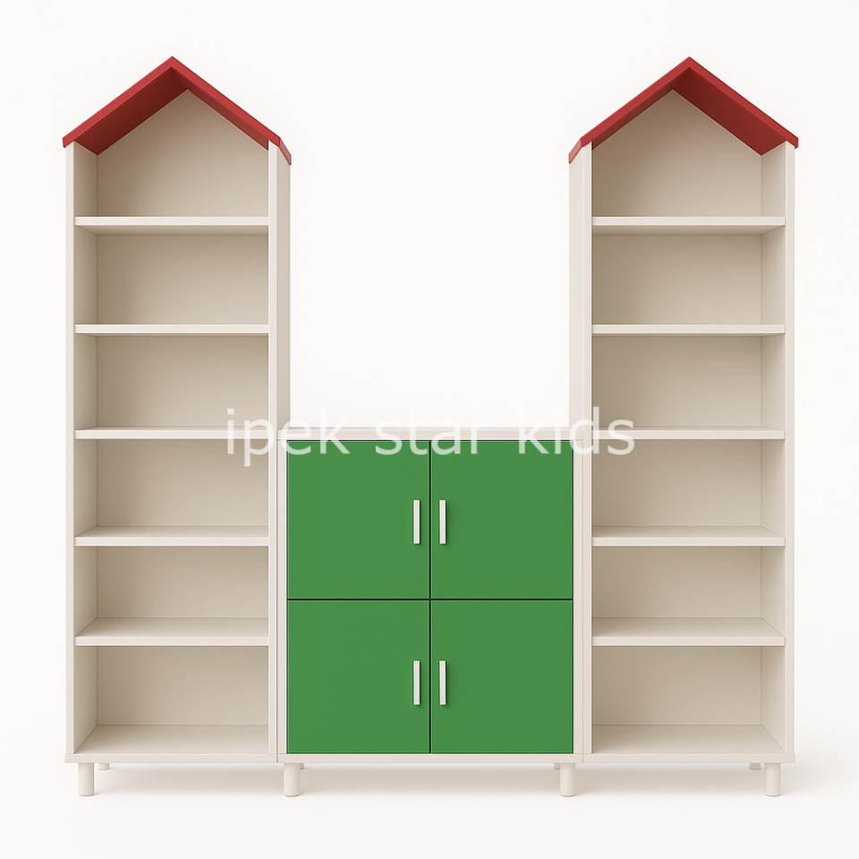 Kuleli Çok Raflı Dolap Grubu YEŞİL BEYAZ