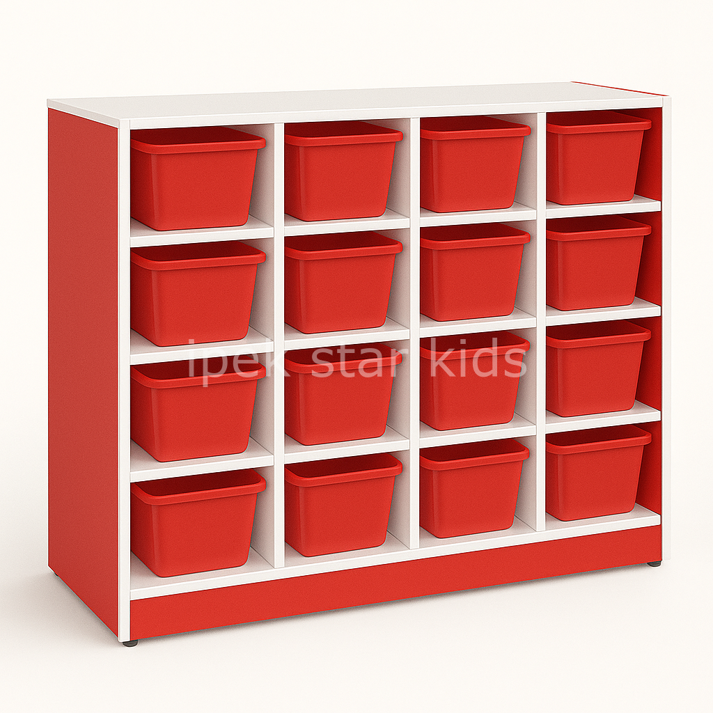 PRIMEBOX 16 – Akıllı Sınıf Düzen Sistemi 16Kutulu Malzeme Oyuncak Dolabı