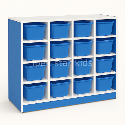 PRIMEBOX 16 – Akıllı Sınıf Düzen Sistemi 16Kutulu Malzeme Oyuncak Dolabı