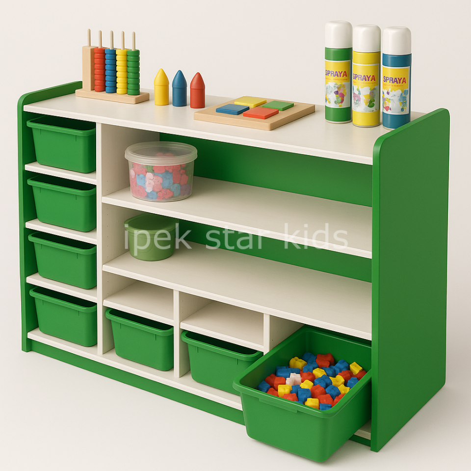 Açık Raflı 7  Kutulu Sınıf Malzeme Oyuncak Dolabı