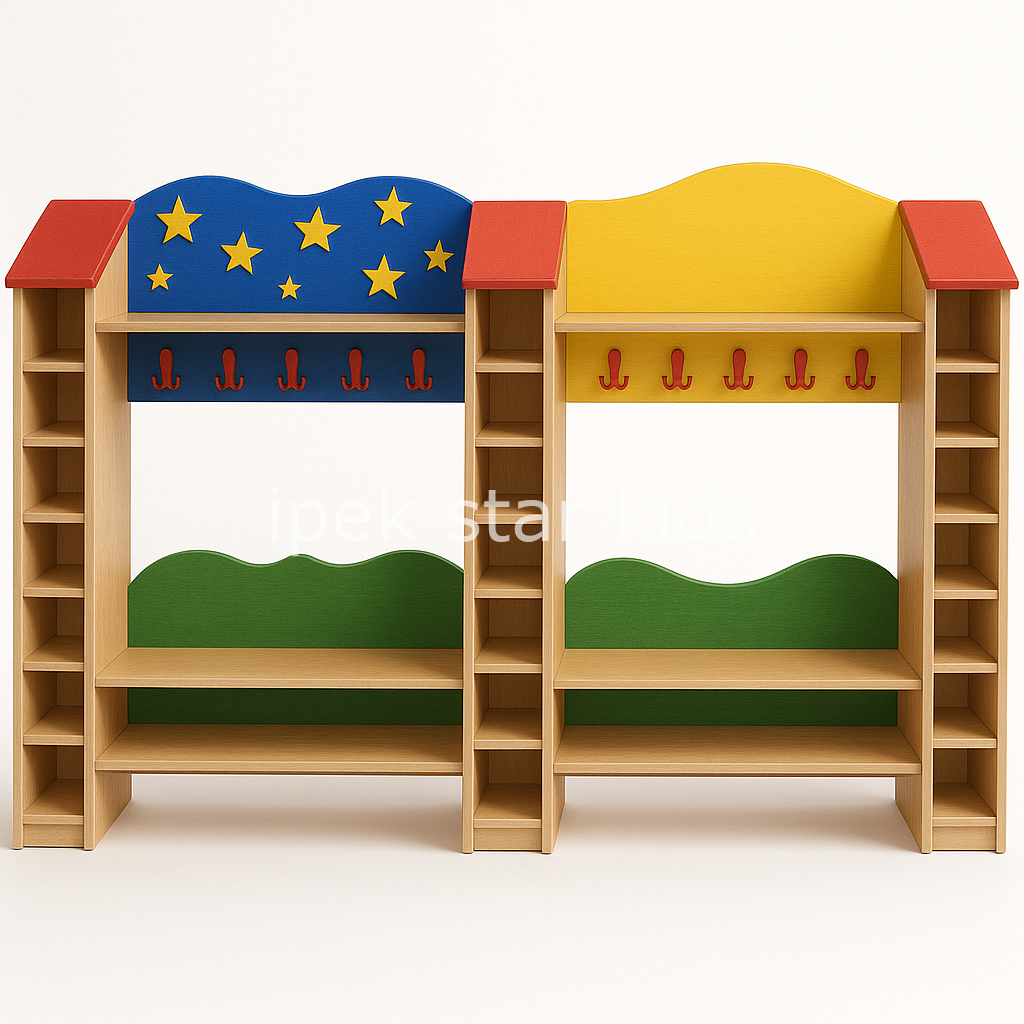 Anaokulu güneş figürlü çocuk portmanto askılık ünitesi