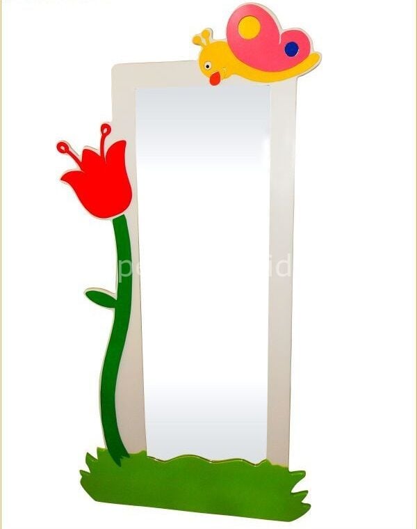 Kelebek Lale Figürlü Anaokulu Kreş Yuva Boy Aynası 140x65 CM
