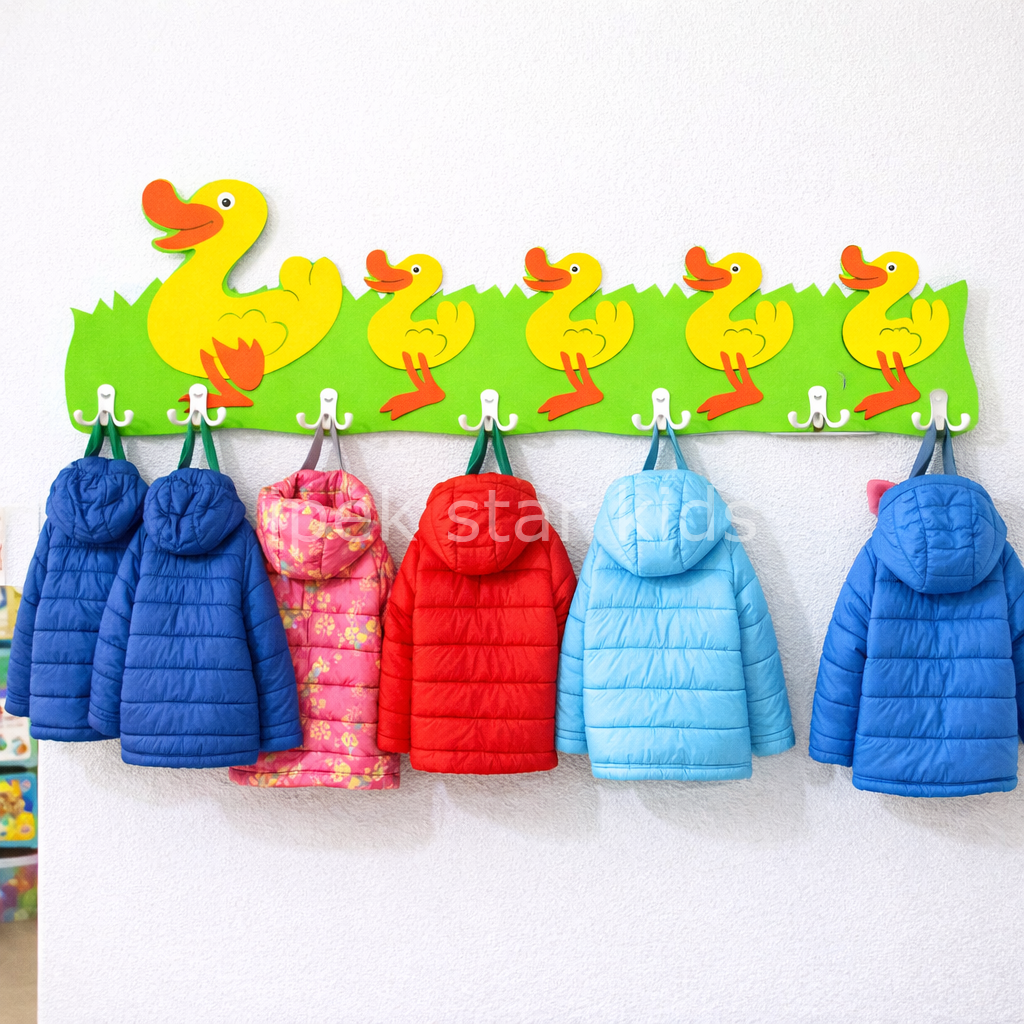 Ördek Figürlü Çocuk Duvar Askılığı 140×54 cm | Anaokulu & Kreş Askılığı  