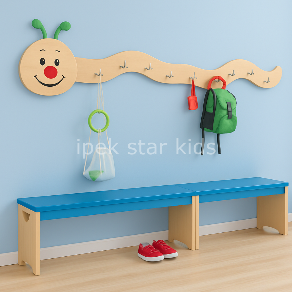 Tırtıl Figürlü Askılık ve Çocuk Bank Seti – 240 cm Askılık + 240BANK