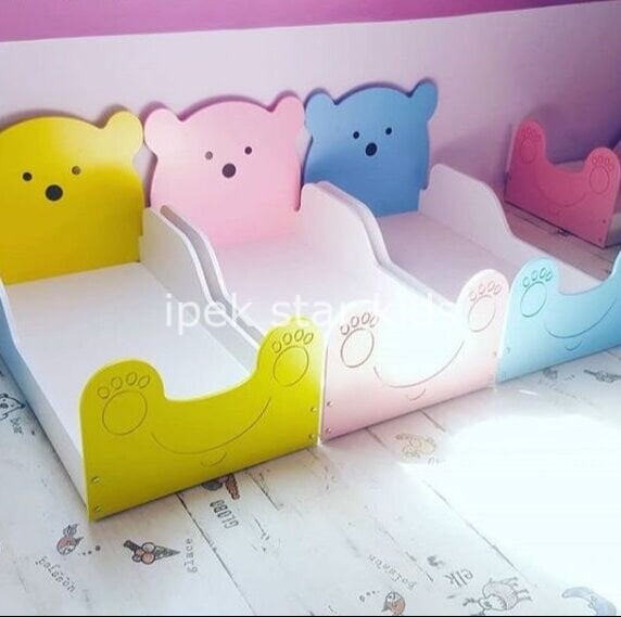 Anaokulu Ayıcık Figürlü Kreş Yatağı 125x65x45H cm MDF Lam – İpek Star Kids