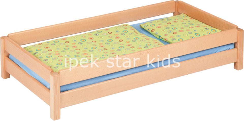 130x70x25 cm istiflenebilir masif ahşap anaokulu çocuk yatağı