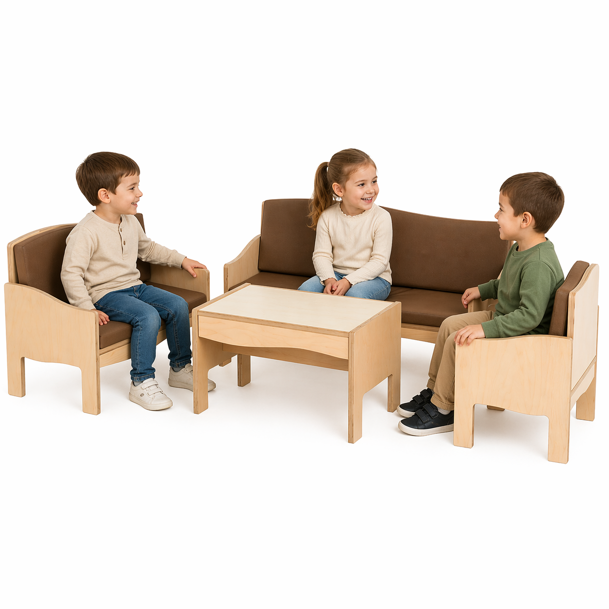Ahşap Çocuk Oturma Grubu 4’lü Set MDF Lam Koltuk