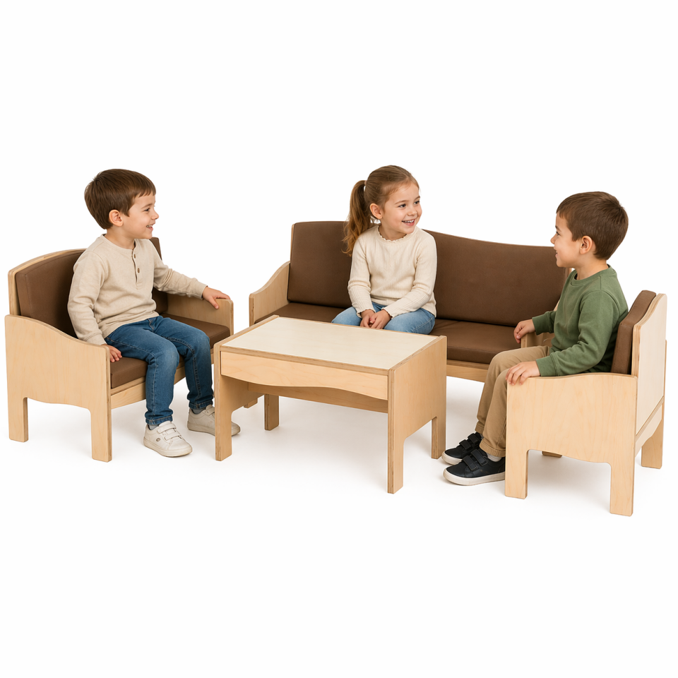 Ahşap Çocuk Oturma Grubu 4’lü Set MDF Lam Koltuk