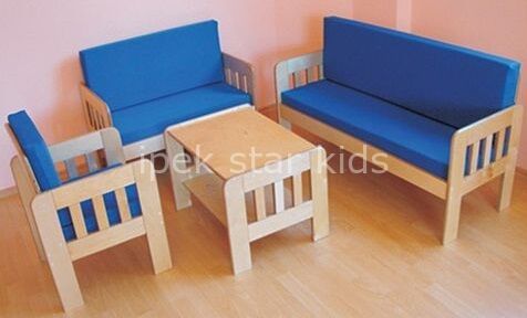 Anaokulu Kreş Yuva Çocuk Ahşap Koltuk Grubu Mavi Renk