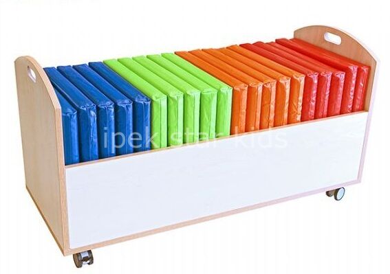 Anaokulu Kreş Yuva 20 li Kare Minder Seti Ahşap Tekerlekli Stand