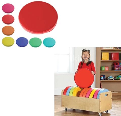 Anaokulu Yuvarlak Sınıf Minder 12 Li Daire Minder ve Ahşap  Tekerlekli Stand