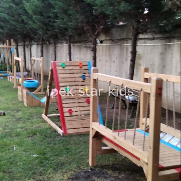 Ahşap survivor parkuru 5 parça emprenyeli çam dış mekân oyun seti
