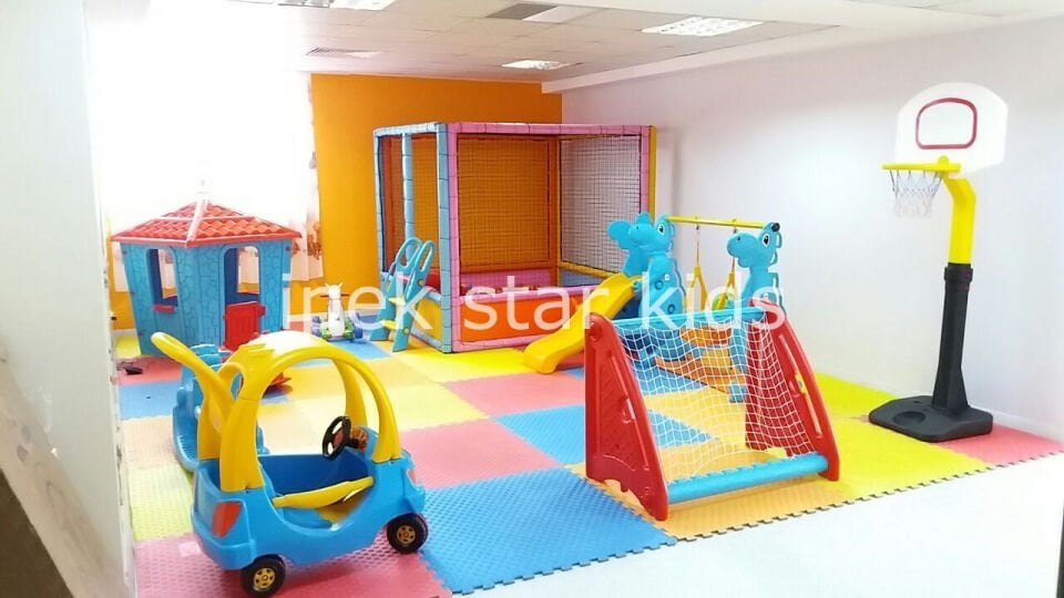 30 m² zemin dahil soft play mega oyun seti top havuzu kaydırak oyun evi basket potası futbol kalesi