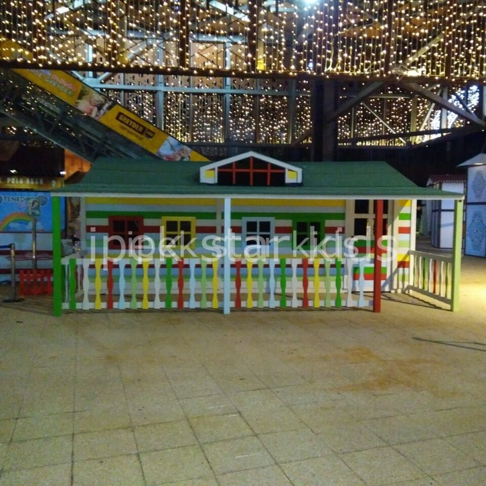 Su bazlı boyalı ahşap çocuk oyun evi yuvarlatılmış kenarlı güvenli tasarım