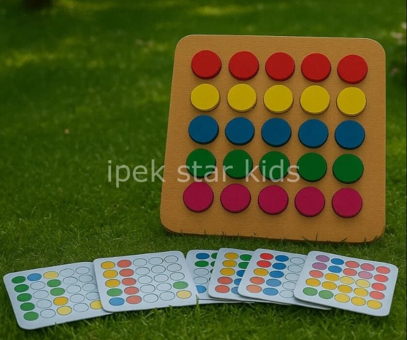 Ahşap renk eşleştirme oyunu dikkat geliştirici aktivite seti