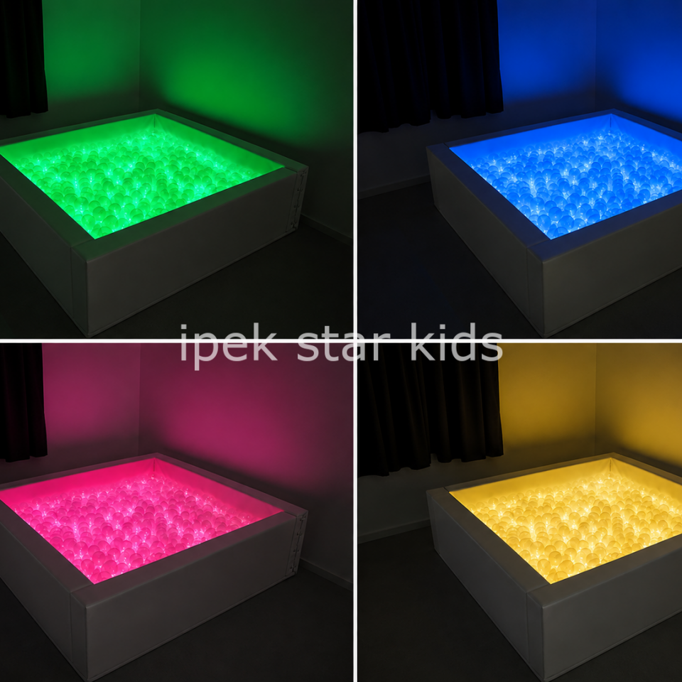 Işıklı soft kare top havuzu 165x165 cm LED duyusal oyun havuzu karanlık oda ekipmanı