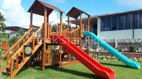 Çift Kaydıraklı Ahşap Oyun Parkı