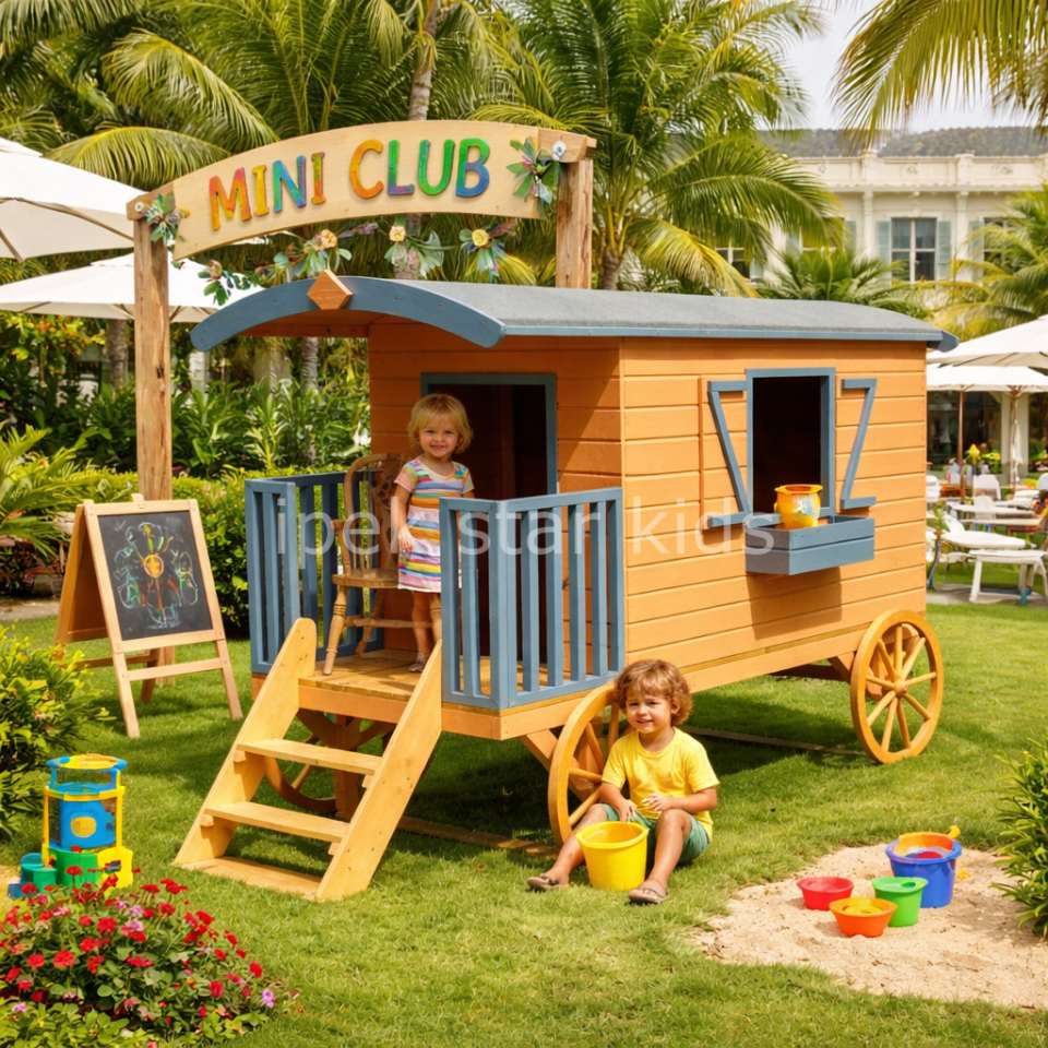 otel mini club ahşap oyun karavanı çocuk oyun alanı