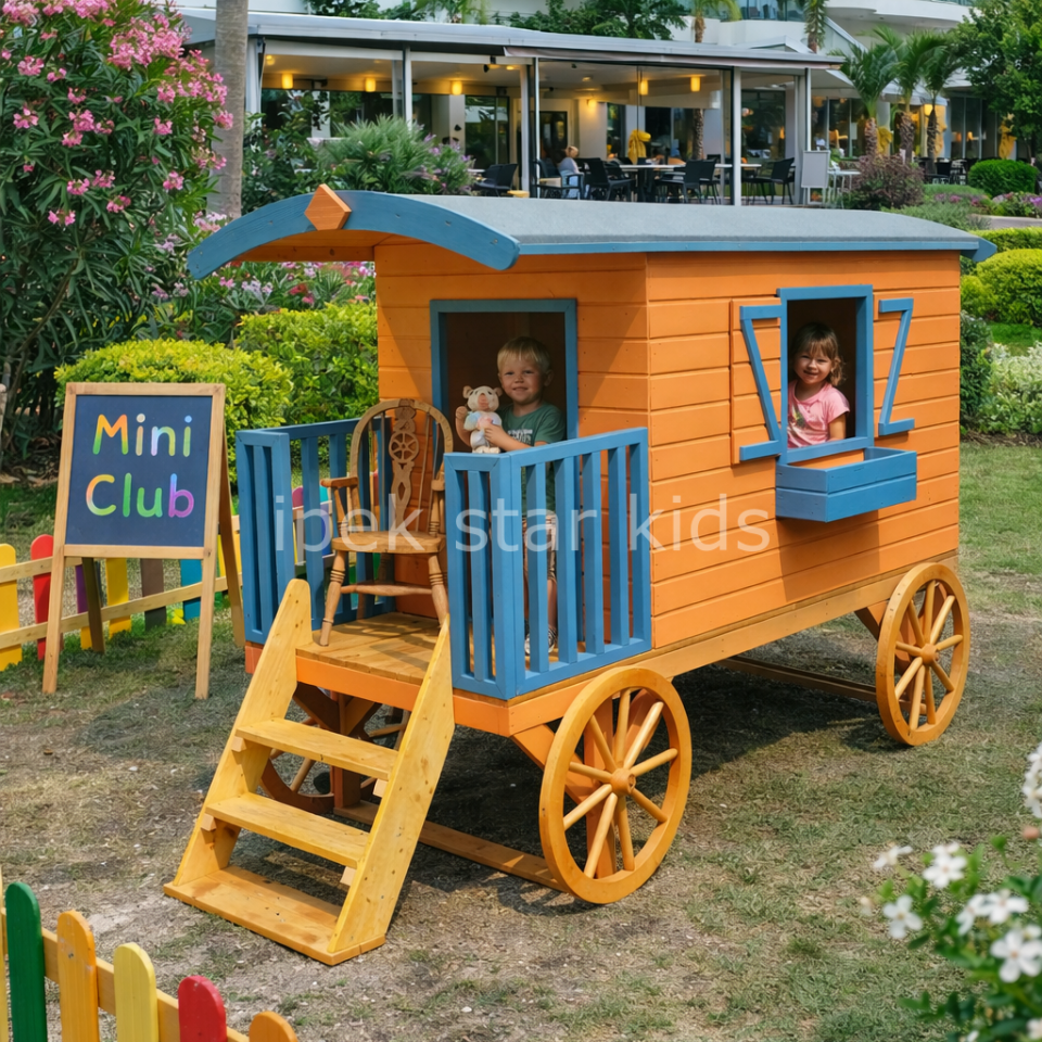 Ahşap Oyun Karavanı – Otel Mini Club & Bahçe İçin Çocuk Oyun Evi