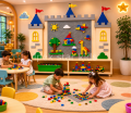 Kale Figürlü LEGO Duvarı ile oynayan çocuklar