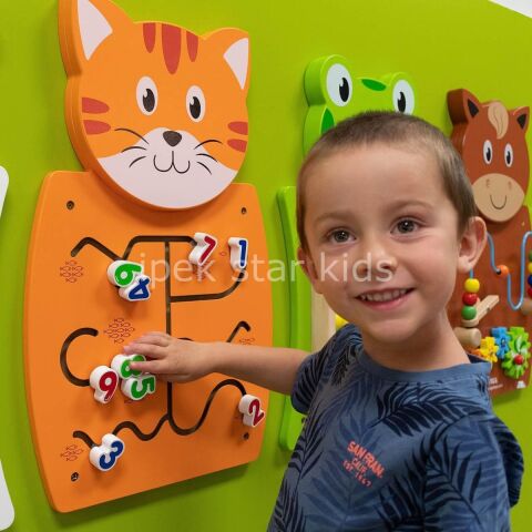 Çocuk Duvar Sayı  Oyunu Kedi Figürlü Duvar Kanal Gezdirme