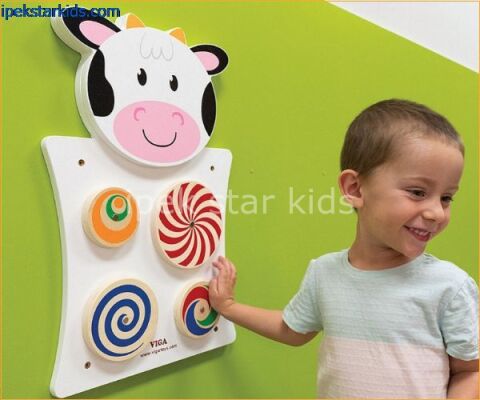 Çocuk Duvar Çark Oyunu İnek Figürlü Duvar Desen Çevirme