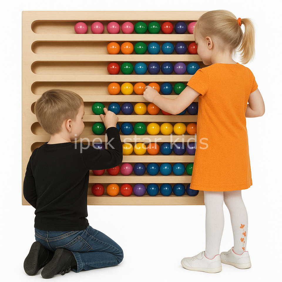 İpekstar 100x100 cm Ahşap Duvar Abaküsü – Özel Üretim, Anaokulu ve Kreşler İçin