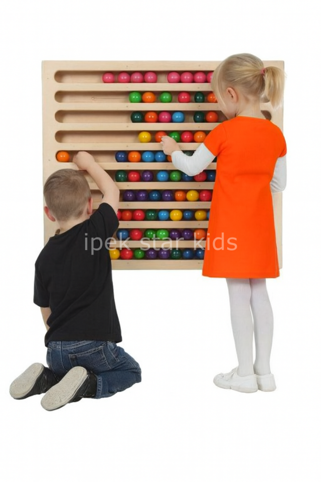 İpekstar 100x100 cm Ahşap Duvar Abaküsü – Özel Üretim, Anaokulu ve Kreşler İçin