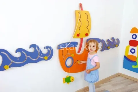 Ahşap Duvar Oyunu Korsan Gemisi Ve Deniz Dalgası  3 parça  200*100 cm