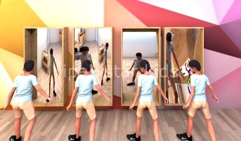 Sihirli Komik  Ayna Seti 4 lü Set Naturel KAHKAHA AYNALARI SETİ