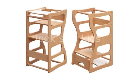 AHŞAP NATUREL MAMA SANDALYESİ VE ÖĞRENME KULESİ ÇOK AMAÇLI