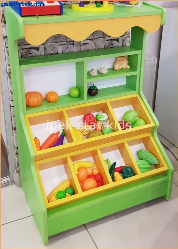 Çocuk Ahşap Manav | Market Rol Oyunu ve Eğitici Ahşap Oyuncak(Malzemeler hariçtir))