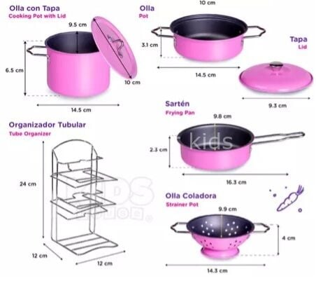 Çocuk Mutfak Aksesuarları Raflı Pembe Emaye Tencere Tava Seti 7 Parça