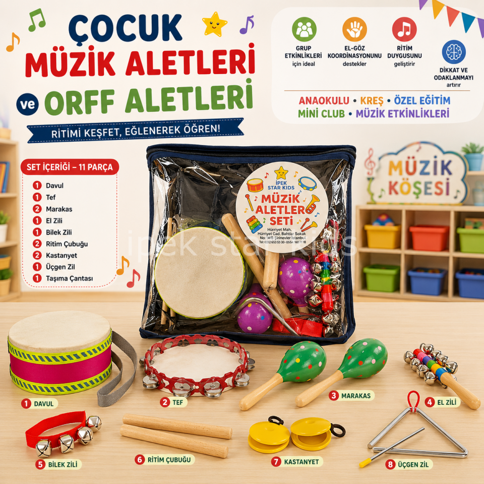 Çocuk Müzik Aletleri ve Orff Seti 11 Parça