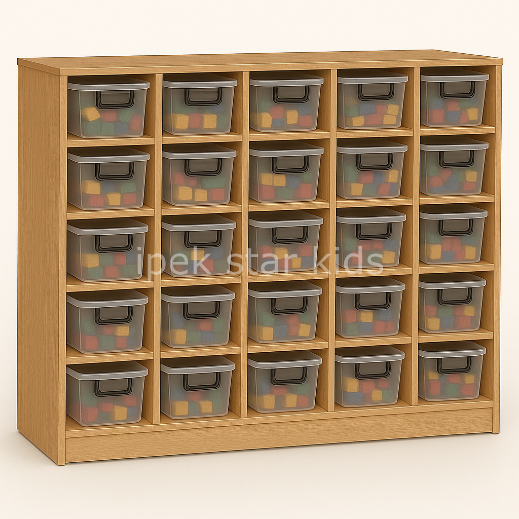 25 şeffaf Kutulu  Anaokulu Oyuncak Dolabı