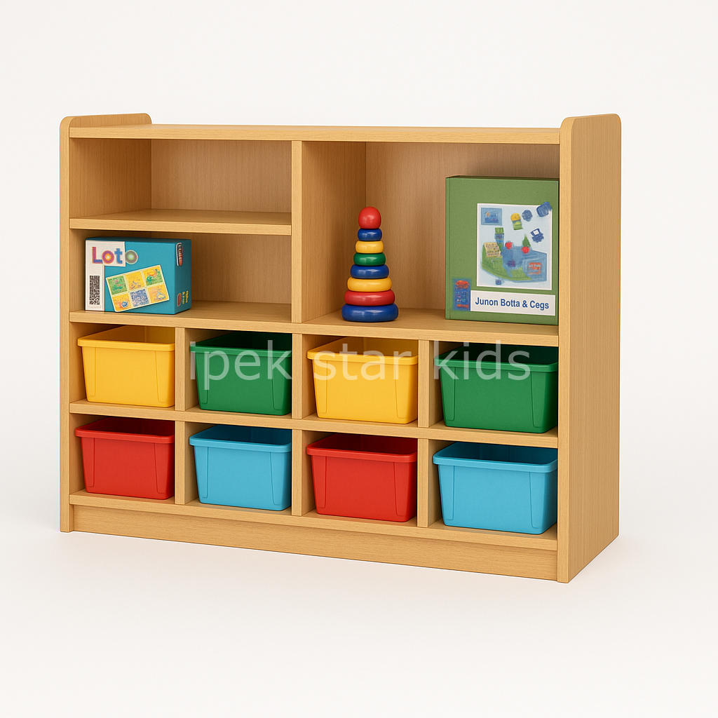 3 Raflı 8 Bölmeli Oyuncak Dolabı Naturel