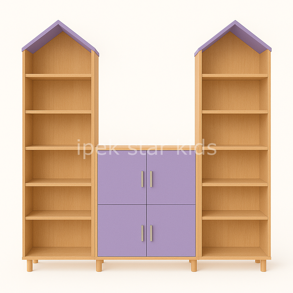 Kuleli Çok Raflı Dolap Grubu Naturel