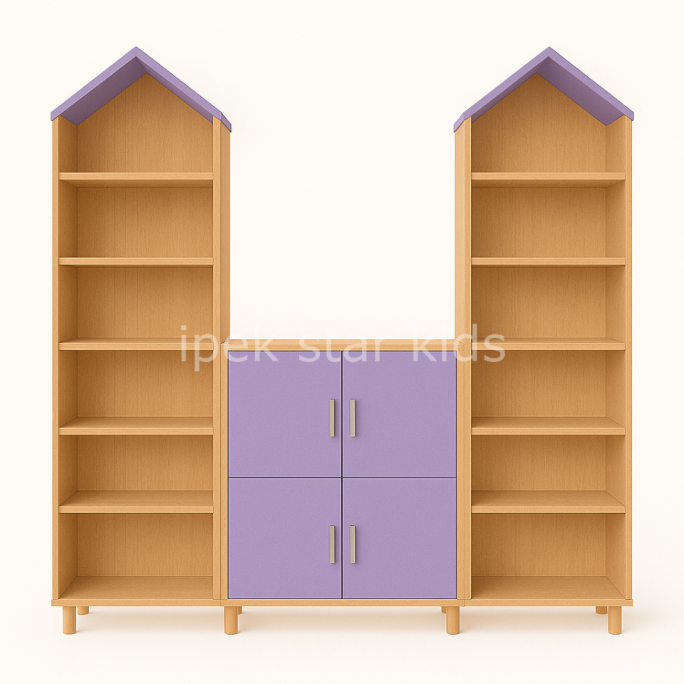 Kuleli Çok Raflı Dolap Grubu Naturel